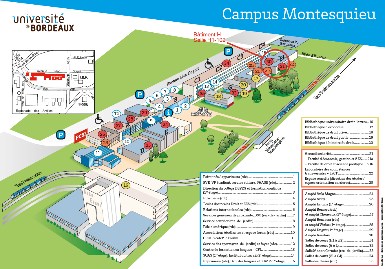 Plan Université de Bordeaux – campus Montesquieu bâtiment H (Pessac)